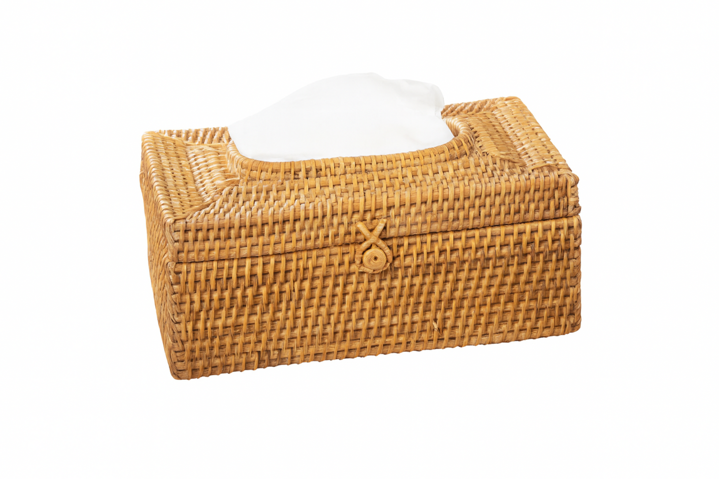 Caja de Pañuelos Rectangular de Ratán con Tapa