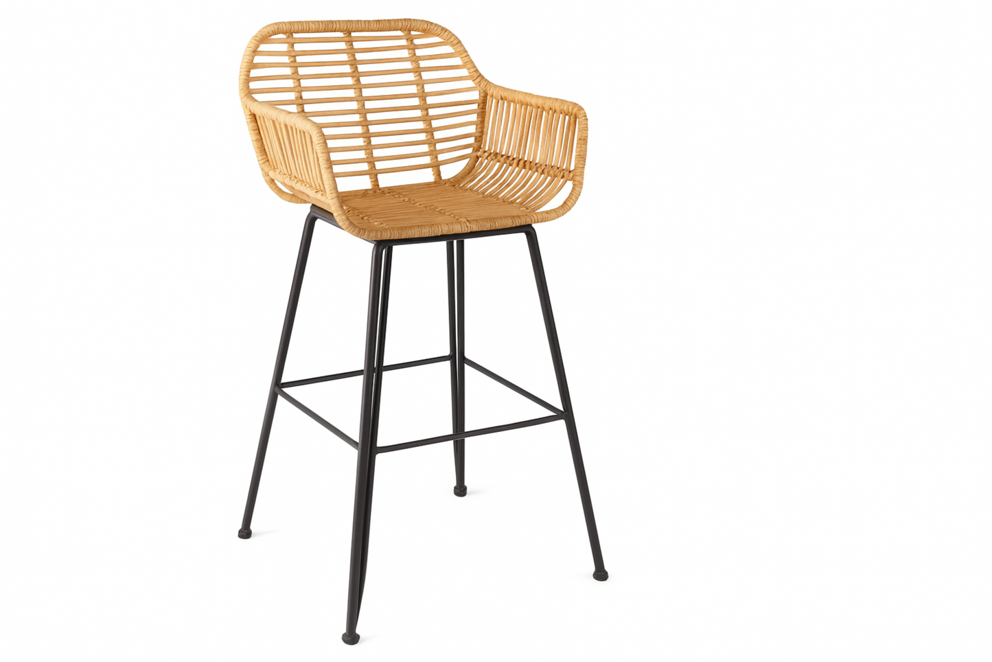 Taburete de bar de rattan con tejido abierto