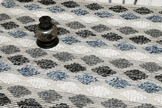 Alfombra de Algodón con Patrón de Diamante – Borde y Flecos