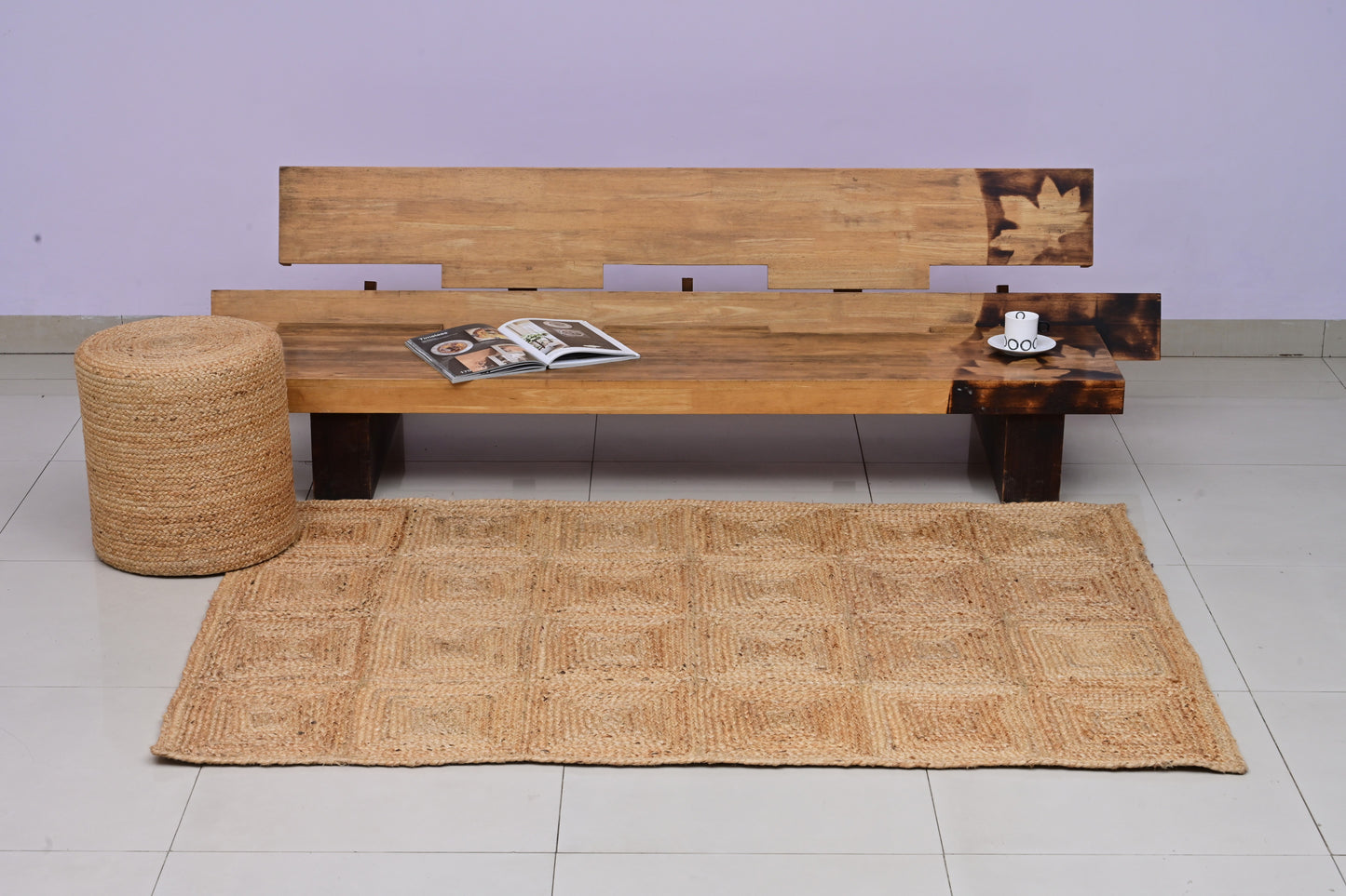 Hand-Braided Natural Jute Round Pouf