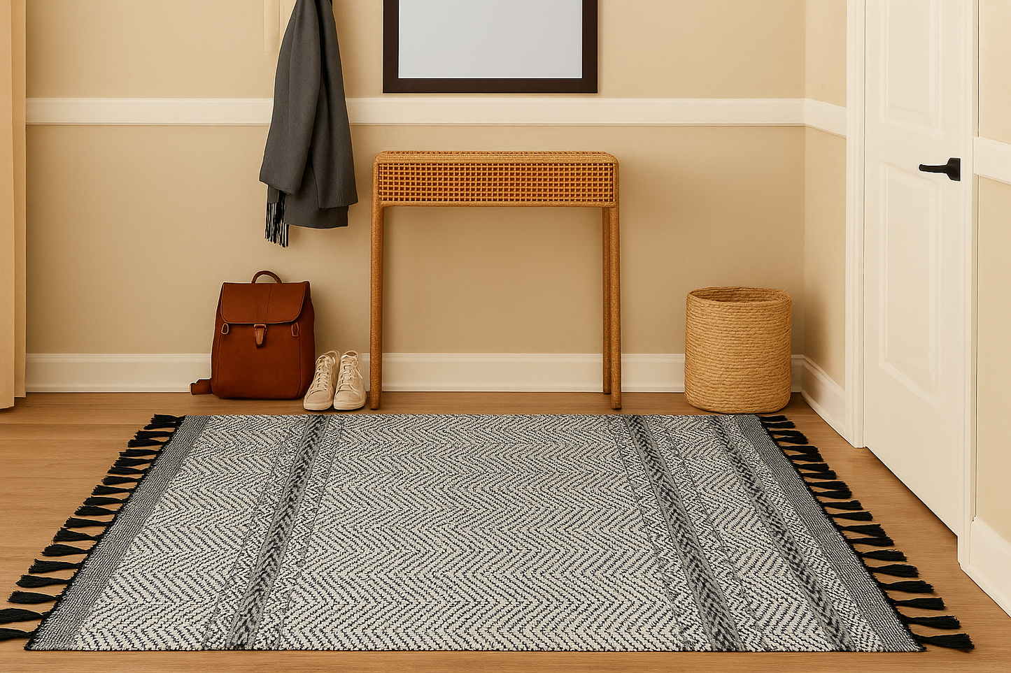 Alfombra Dhurrie de Algodón – Borde con Borlas