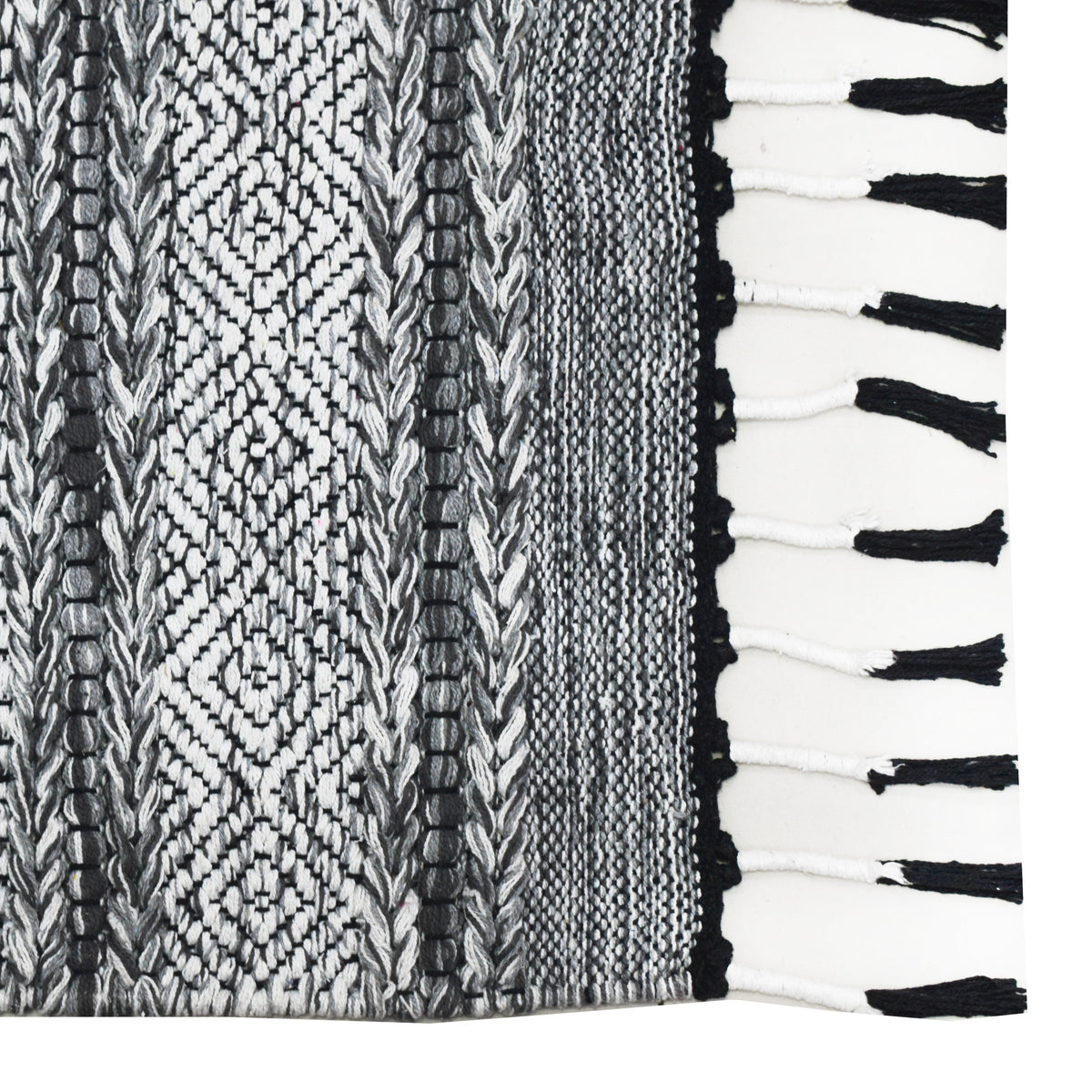 IC17485 Grey/Silver Cotton Dhurrie Rug with Border and Fringe
