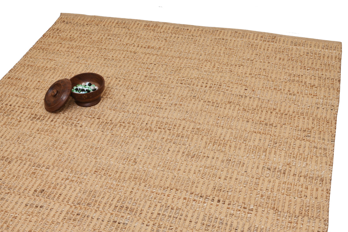 Alfombra Dhurrie de Yute Hecha a Mano Borde Acabado IC18561 Crema/Marfil