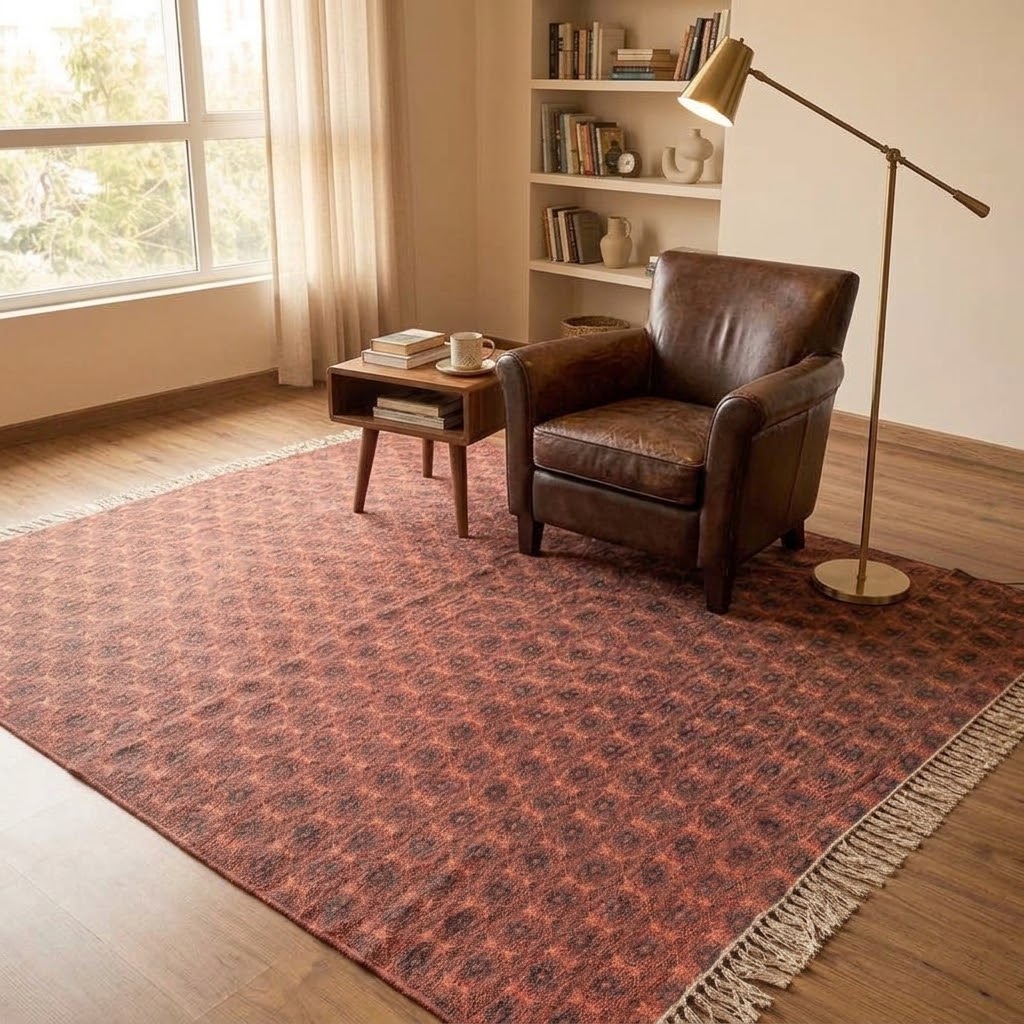IC17069 Printed Cotton Dhurrie Rug Red