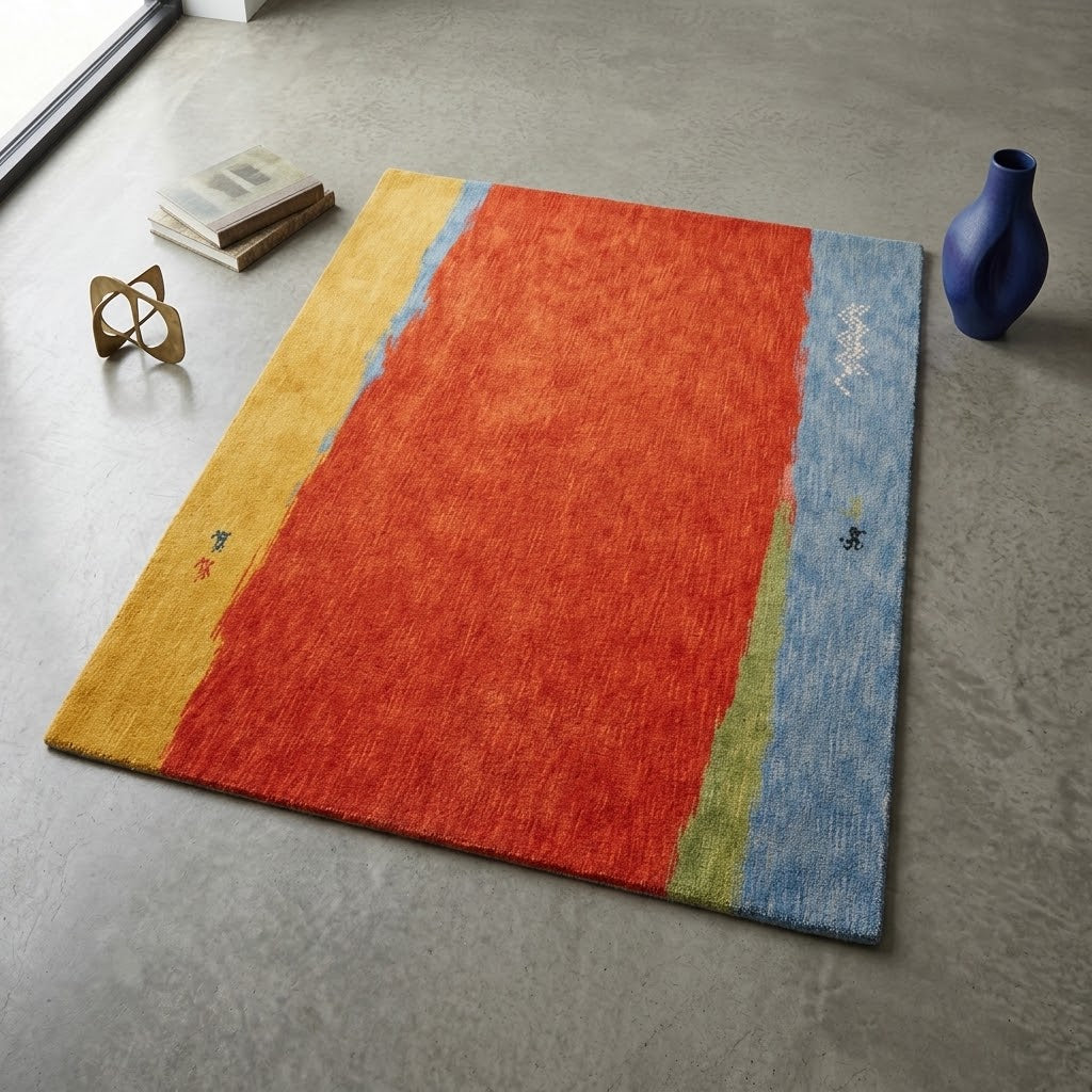 Alfombra Gabbeh de Lana Anudada a Mano DIC46 Óxido/Dorado/Azul
