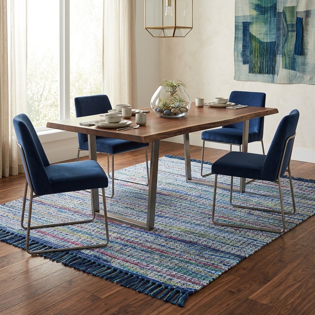 Alfombra Chindi Estampada con Borde IC14121 Azul