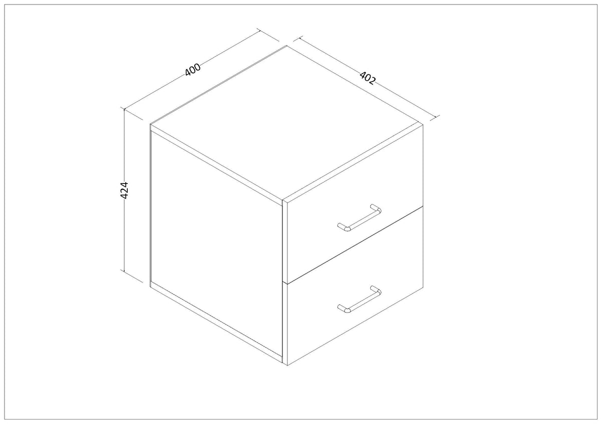Mesita de noche con 2 cajones - dimensiones del producto