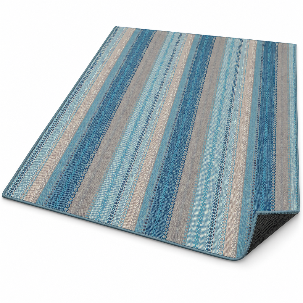 IC13516 Blue Cotton Kilim Rug with Non-Slip Backing