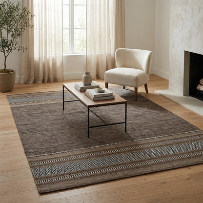 Alfombra Kilim de Algodón Borde Acabado IC14492 Marrones/Beige