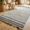 IC17485 Grey/Silver Cotton Dhurrie Rug with Border and Fringe