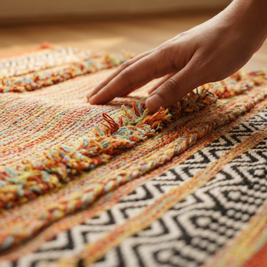 Alfombra Kilim de Algodón Textura Shaggy IC17711 Naranja