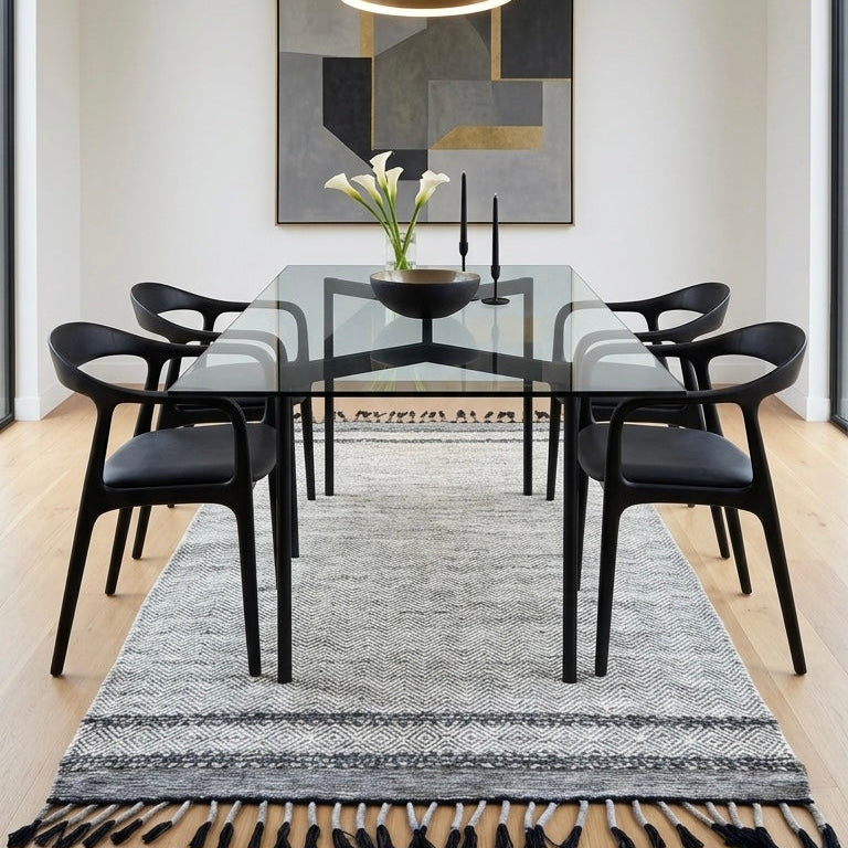 IC17485 Grey/Silver Cotton Dhurrie Rug with Border and Fringe