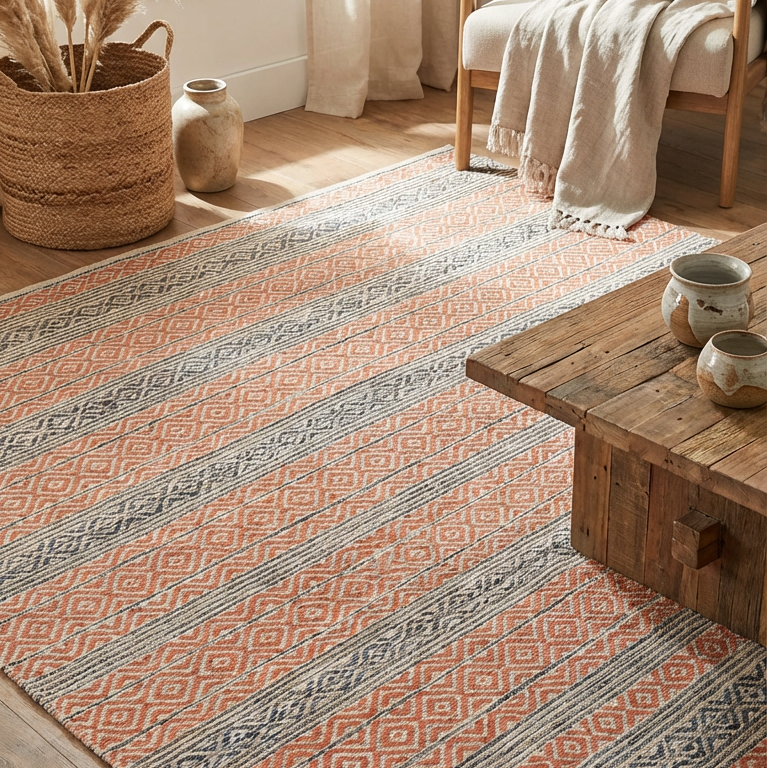 Alfombra Kilim de Algodón Borde Acabado IC15032 Naranja
