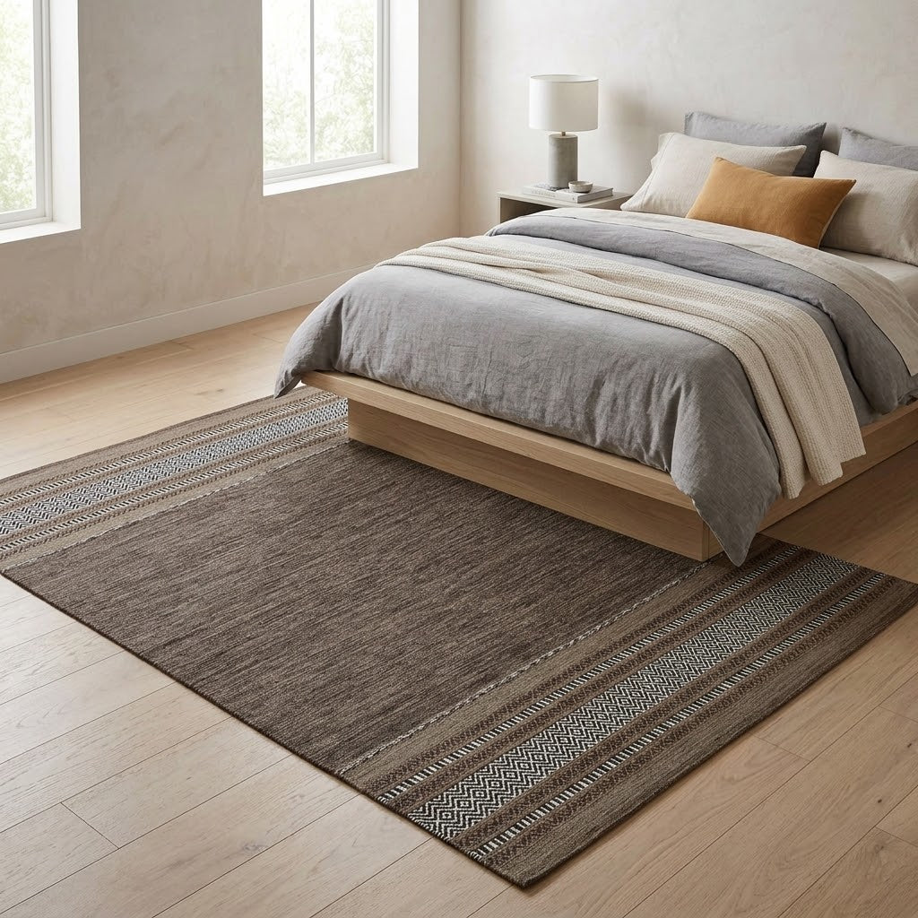 Alfombra Kilim de Algodón Borde Acabado IC14492 Marrones/Beige