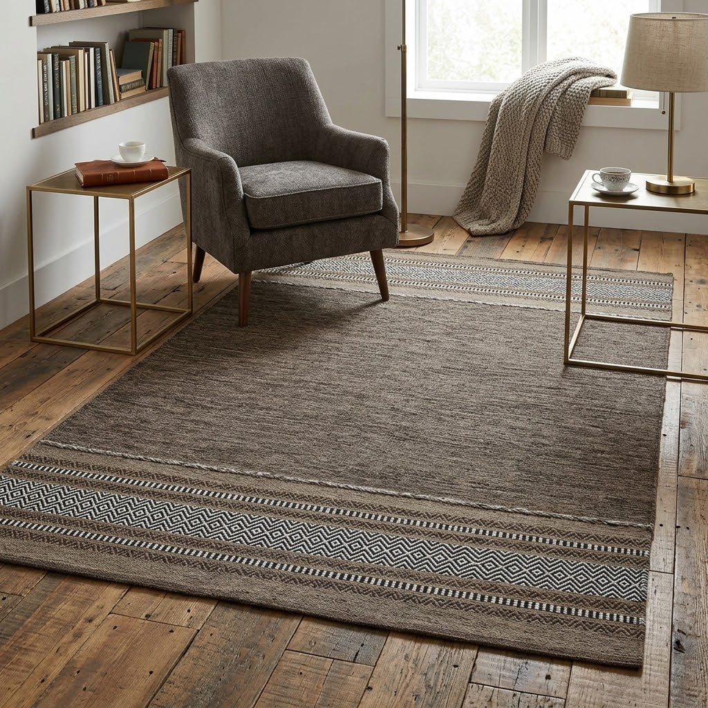 Alfombra Kilim de Algodón Borde Acabado IC14492 Marrones/Beige