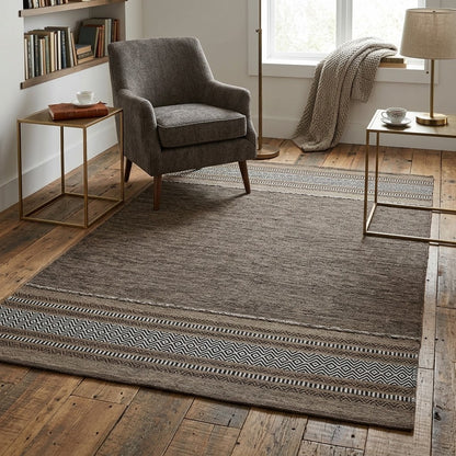 Alfombra Kilim de Algodón Borde Acabado IC14492 Marrones/Beige