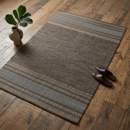 Alfombra Kilim de Algodón Borde Acabado IC14492 Marrones/Beige