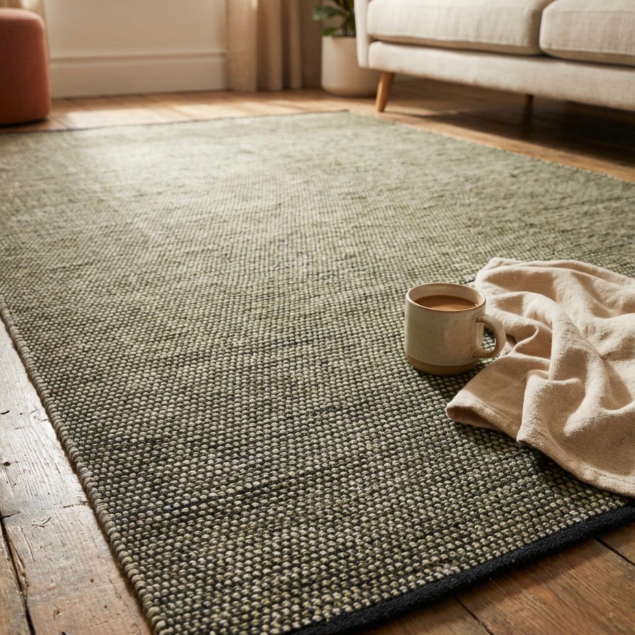 Alfombra de Algodón con Borde Negro IC15353 Verde