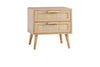 Mesa de Noche de Madera y Ratán con 2 Cajones – Hecha a Mano
