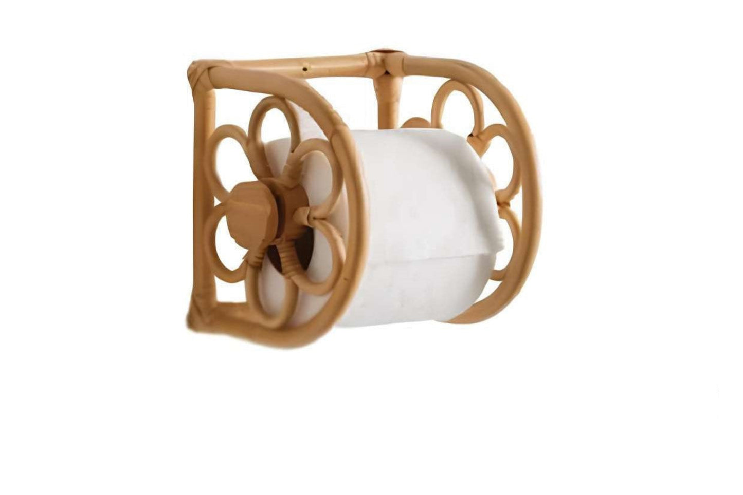 Rattan Toilet Paper Holder with Floral Motif