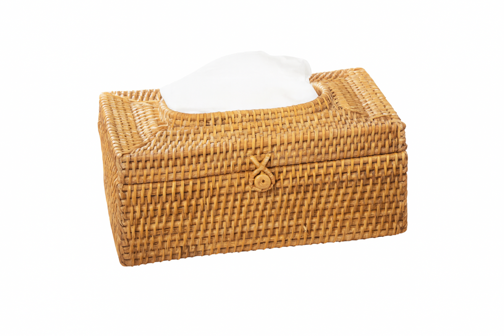 Caja de Pañuelos Rectangular de Ratán con Tapa