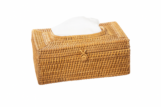 Caja de Pañuelos Rectangular de Ratán con Tapa