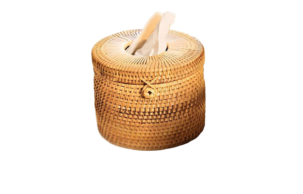 Round Rattan Tissue Box Holder with Lid