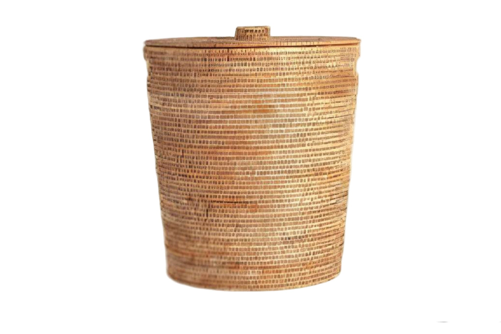 Lidded Rattan Waste Bin