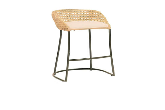 Taburete de Bar Moderno de Ratán Tejido con Patas de Metal
