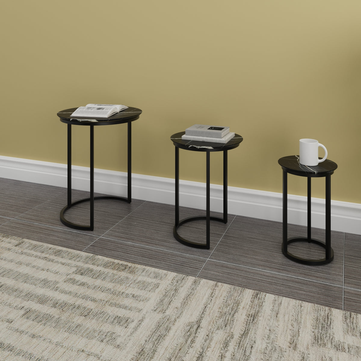 Mesa de Centro Anidable Juego de 3 MYSRTA1440478 Mármol Barmer Oscuro