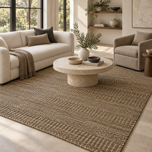 Alfombra a Rayas de Sarkanda Borde con Acabado Spray IC15110 Marrones/Beige