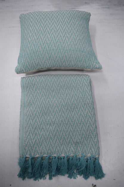 Set de Manta y 2 Cojines Tejidos a Mano DIC16 Azul