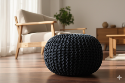 Handwoven Dark Grey Cotton Dori Pouf