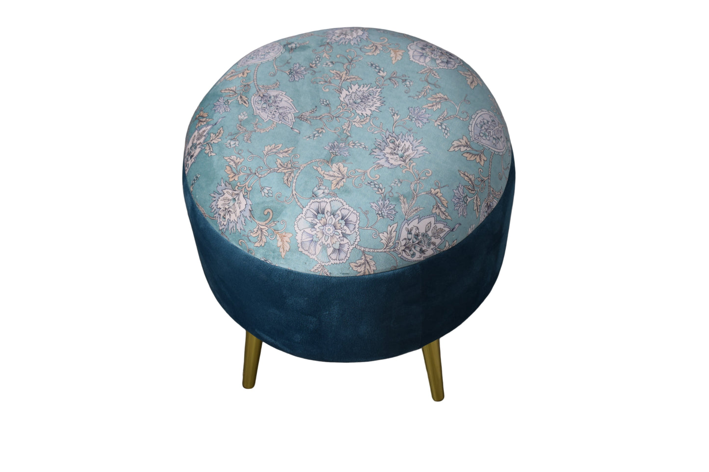 Blossom Turquoise Round Stool with Metal Legs