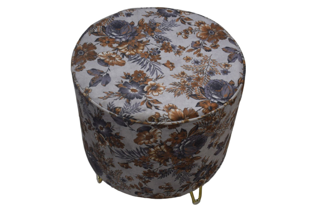 Flower Brown Round Stool with Metal Legs
