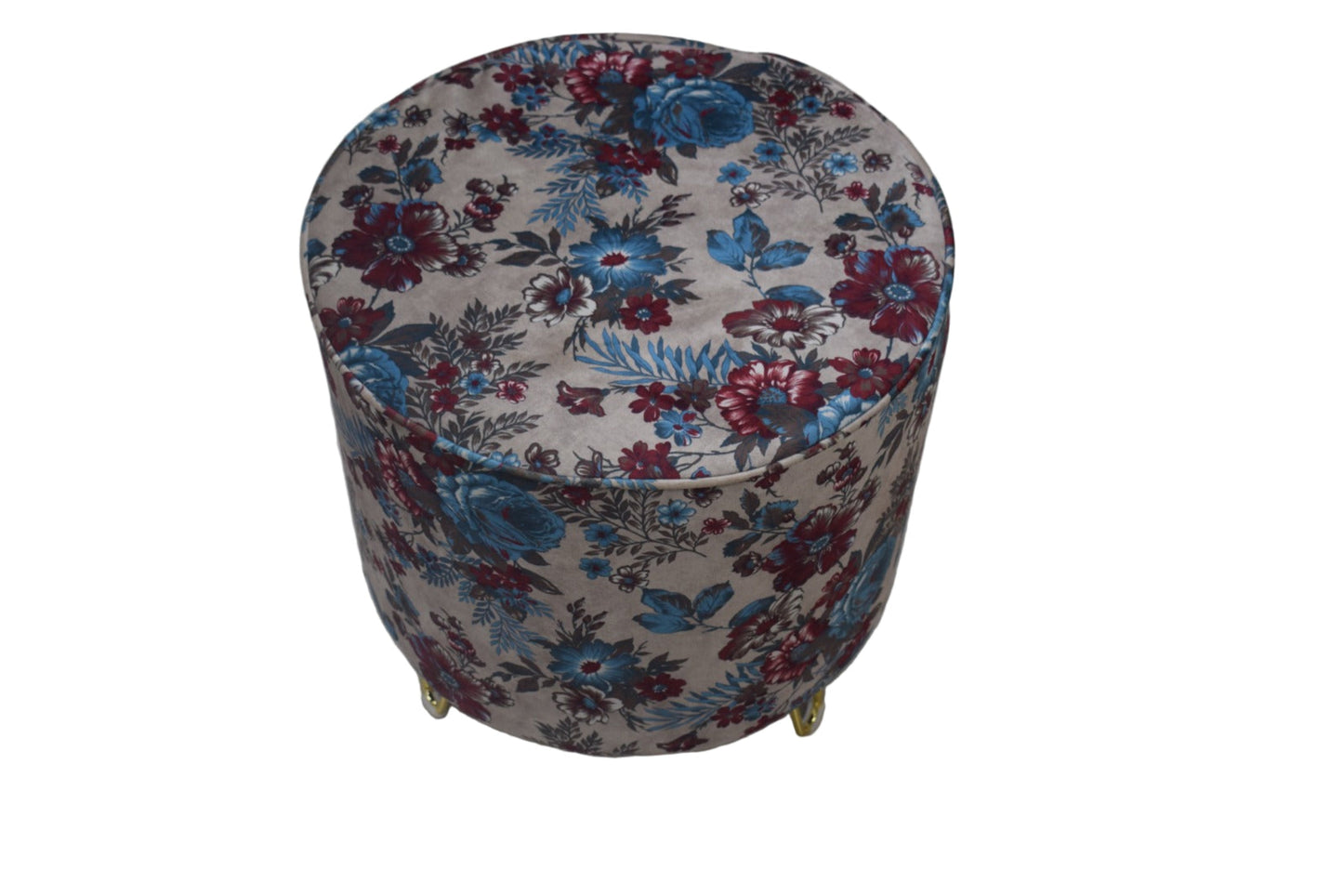 Flower Blue Round Stool with Metal Legs