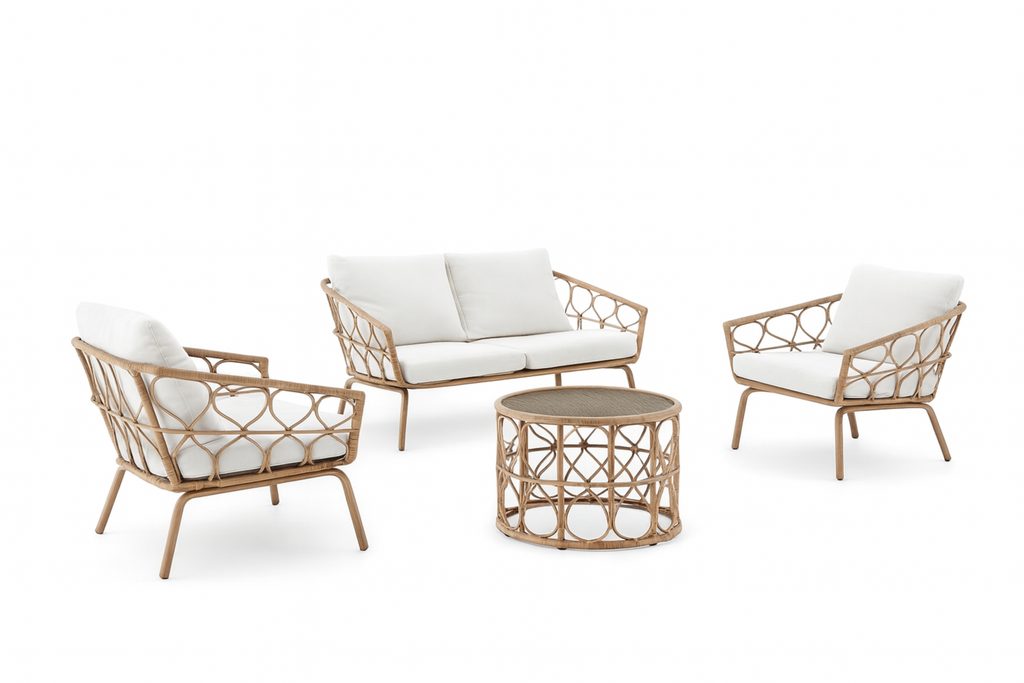 Conjunto de Conversación Exterior de Ratán de 4 Piezas