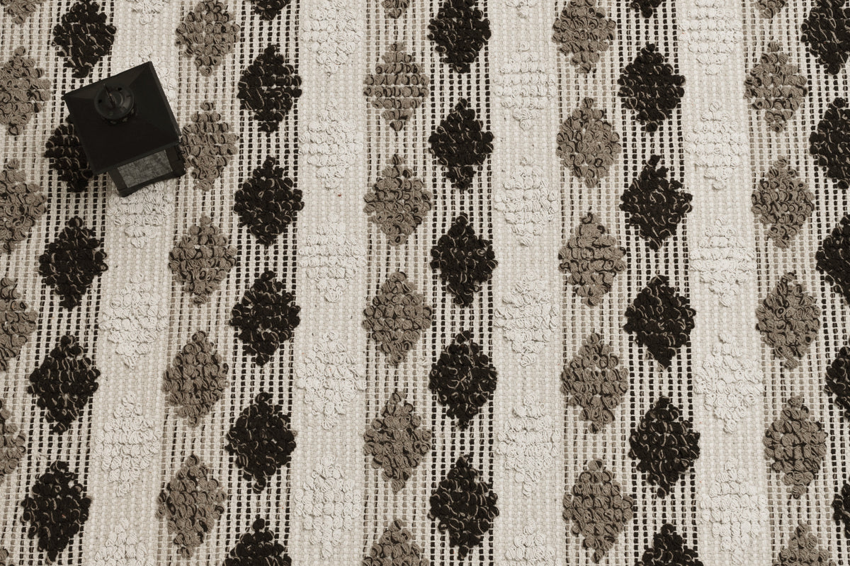 Alfombra de Algodón con Patrón de Diamante Borde y Flecos IC17762 Marrones/Beige