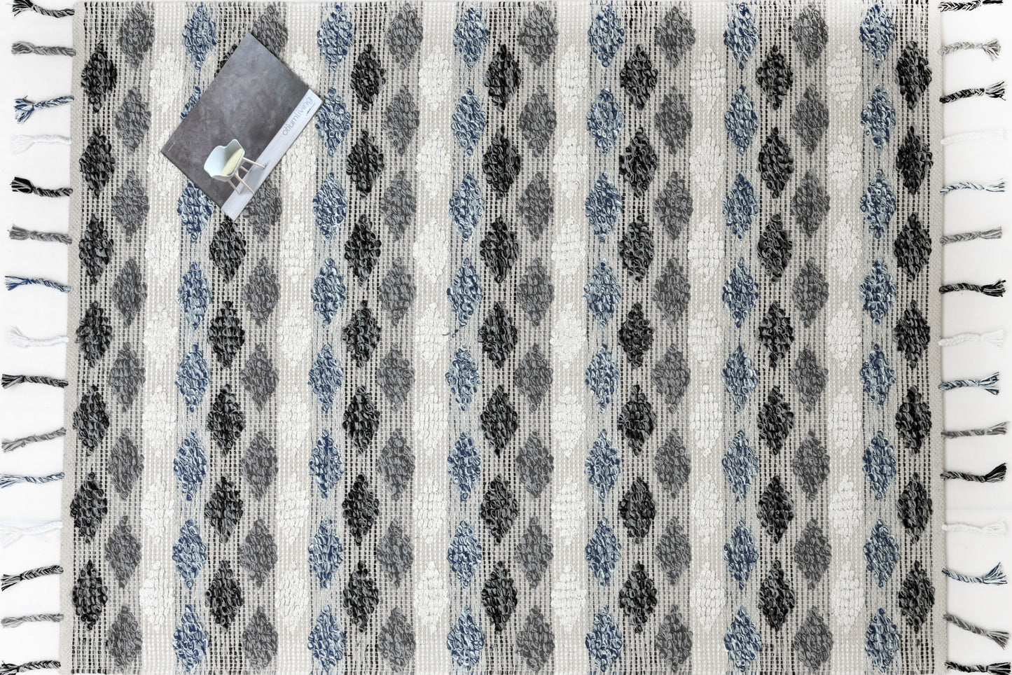 Alfombra de Algodón con Patrón de Diamante – Borde y Flecos