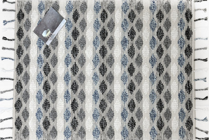 Alfombra de Algodón con Patrón de Diamante – Borde y Flecos