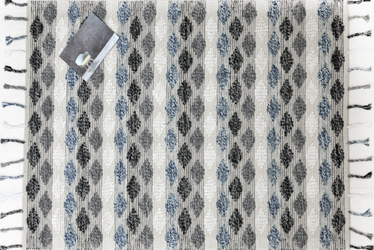 Alfombra de Algodón con Patrón de Diamante – Borde y Flecos