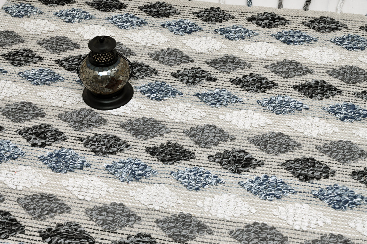 Alfombra de Algodón con Patrón de Diamante Borde y Flecos IC17434 Verde