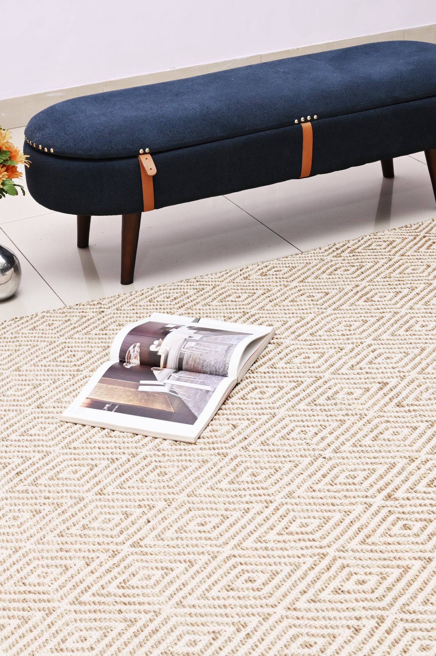 Alfombra de Sea Grass con Patrón de Diamante – Borde Acabado