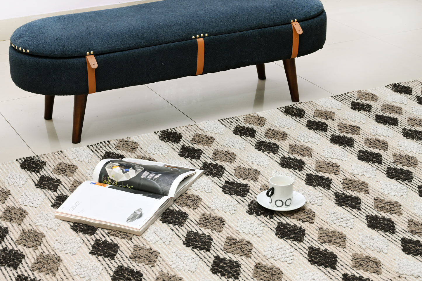 Alfombra de Algodón con Diamantes – Orilla Rematada con Borlas