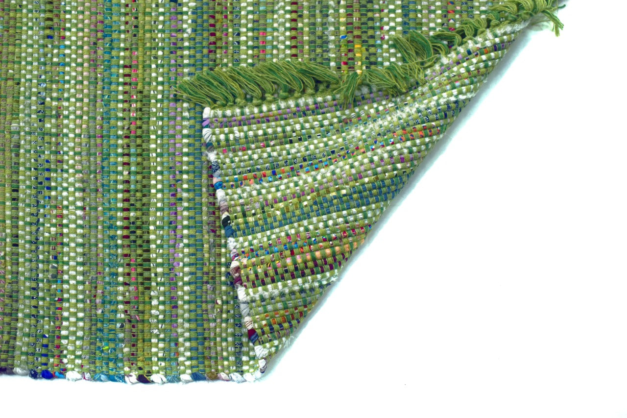 Alfombra Chindi Estampada Verde con Flecos