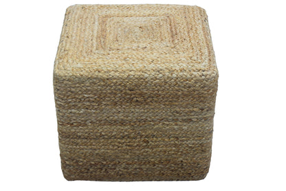 Hand-Braided Natural Jute Square Pouf