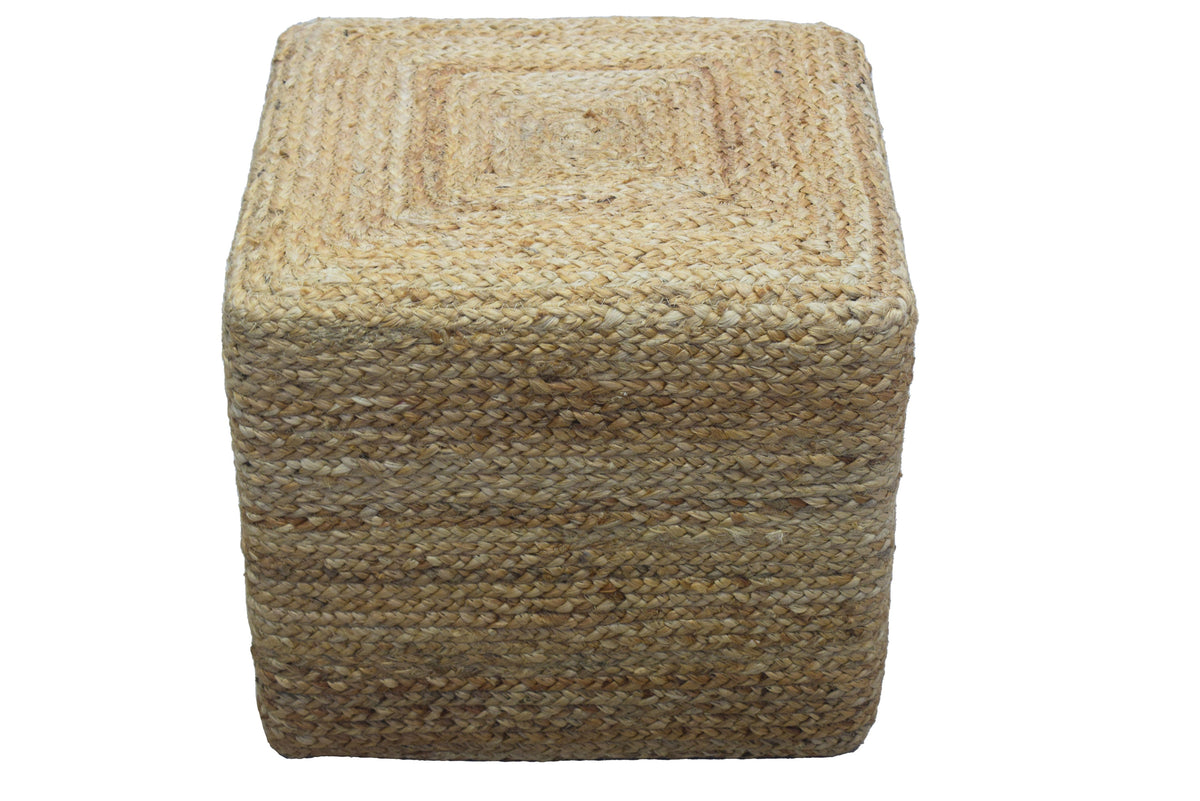 Puf cuadrado de yute IC12606 natural tejido a mano