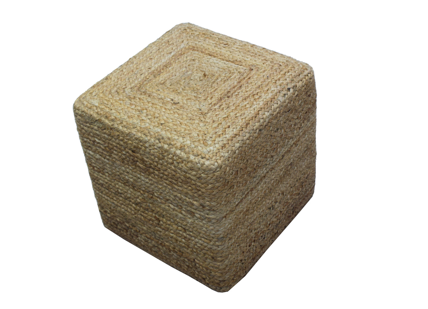 Hand-Braided Natural Jute Square Pouf