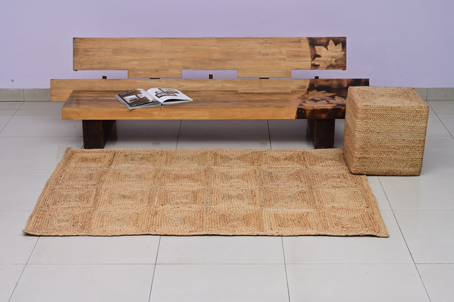 Hand-Braided Natural Jute Square Pouf