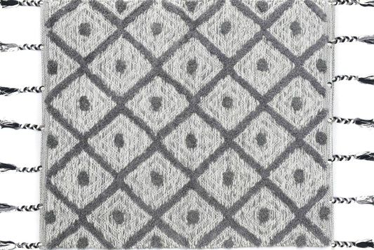 Alfombra de Algodón Tipo Shag – Patrón de Diamantes con Flecos